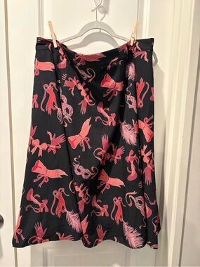 A-Line Black Skirt with Pink Ribbon & Mask Print